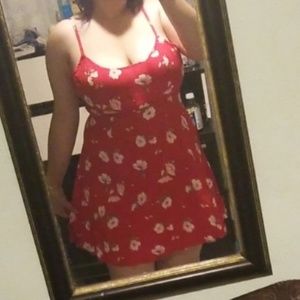 Red floral dress and blue lace dress, trade